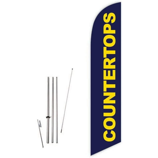 Pack Tall Swooper Flags Dark Blue with Yellow Text COUNTERTOPS three 3 Pack Tall Swooper Flags Dark Blue with Yellow Text COUNTERTOPS three 3